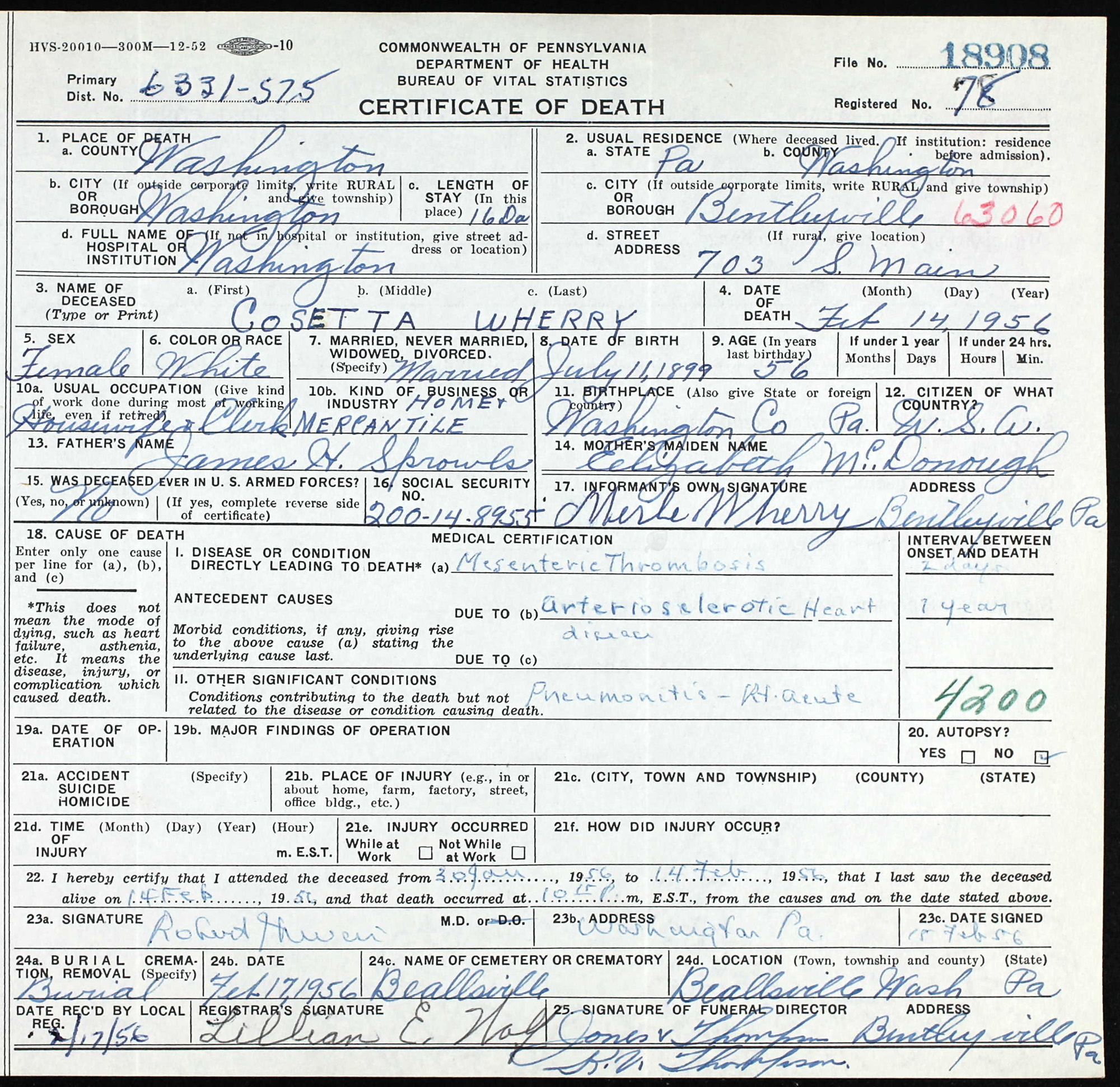 death certificate